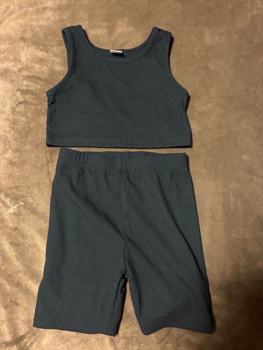 Ribbed Tank Crop Top & Bike Shorts Set - Black girls size 5